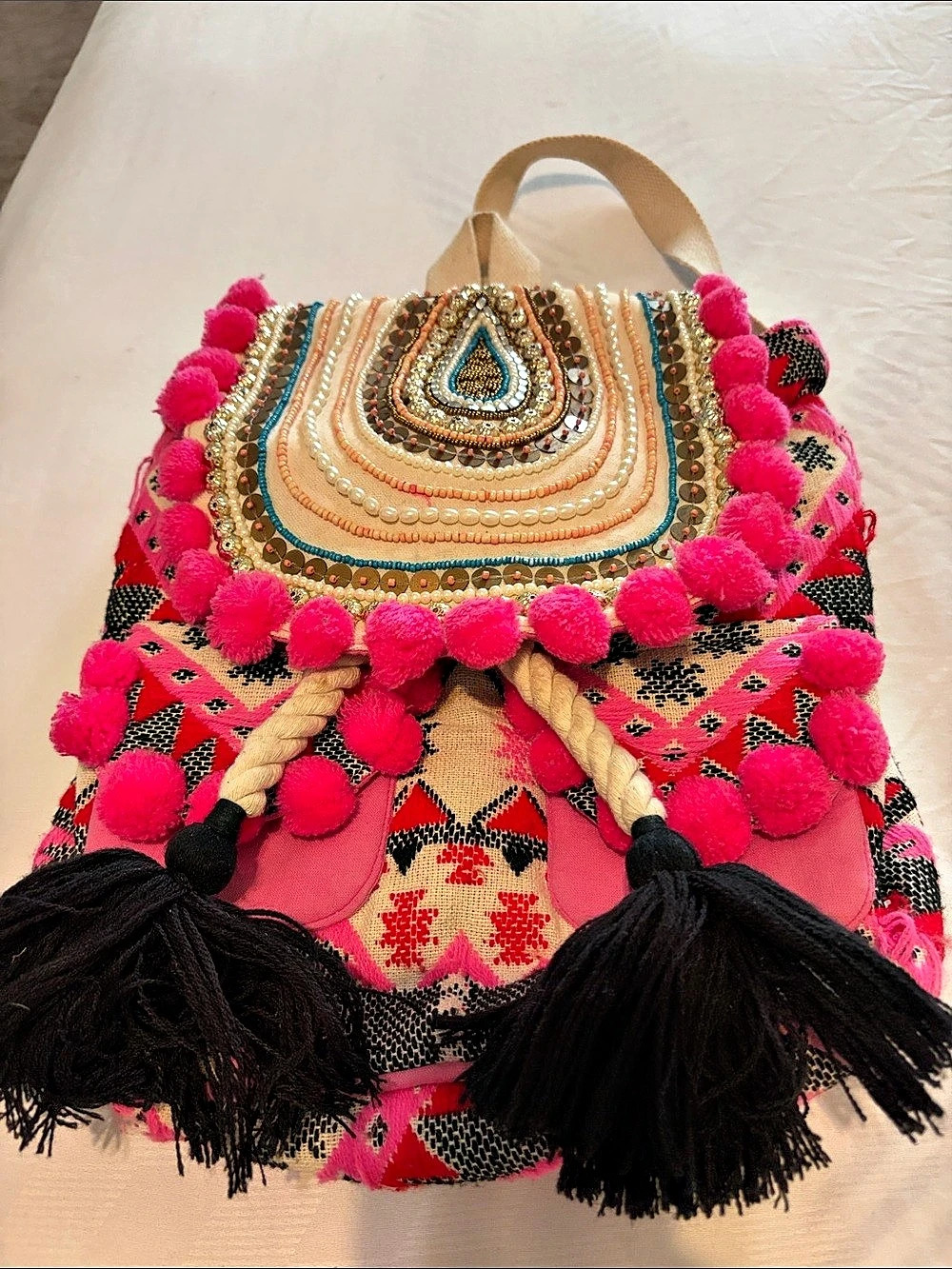 Embellished Geometric Pink Backpack